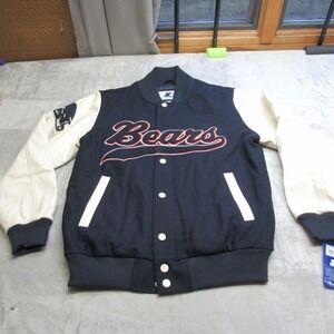 Starter Chicago Bear Jacket Mens Medium Blue Leather Sleeve NFL Varsity $450 NWD